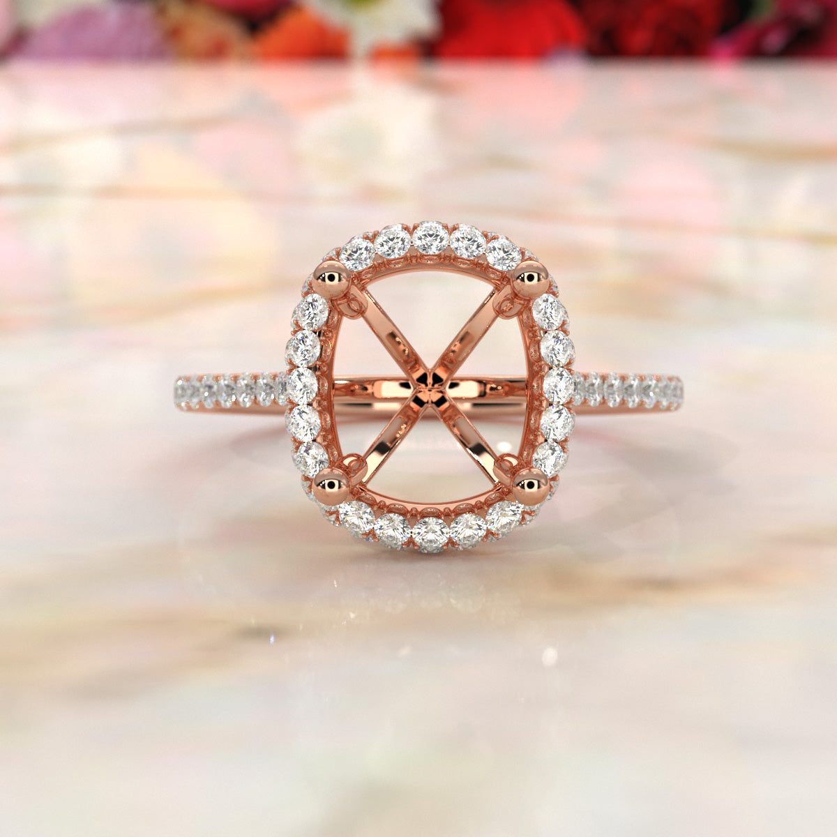 Double Halo Semi Mount Lab Grown Diamond Engagement Ring 0.53 Ct.